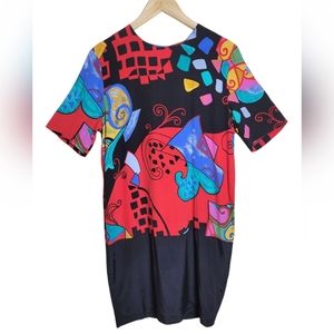 Vintage Just In Thyme 80's Abstract Pop Culture Print Dress Size 8